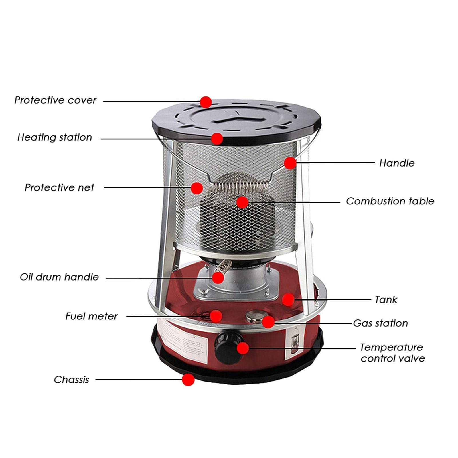 Chauffage Poêle De Kérosène Portable Réchauffeur D'intérieur Poele A Petrole Electronique Camping Poêle Diesel kérosène Réchauffeur de mazout adapté au Chauffage Domestique intérieur,Red4.6L