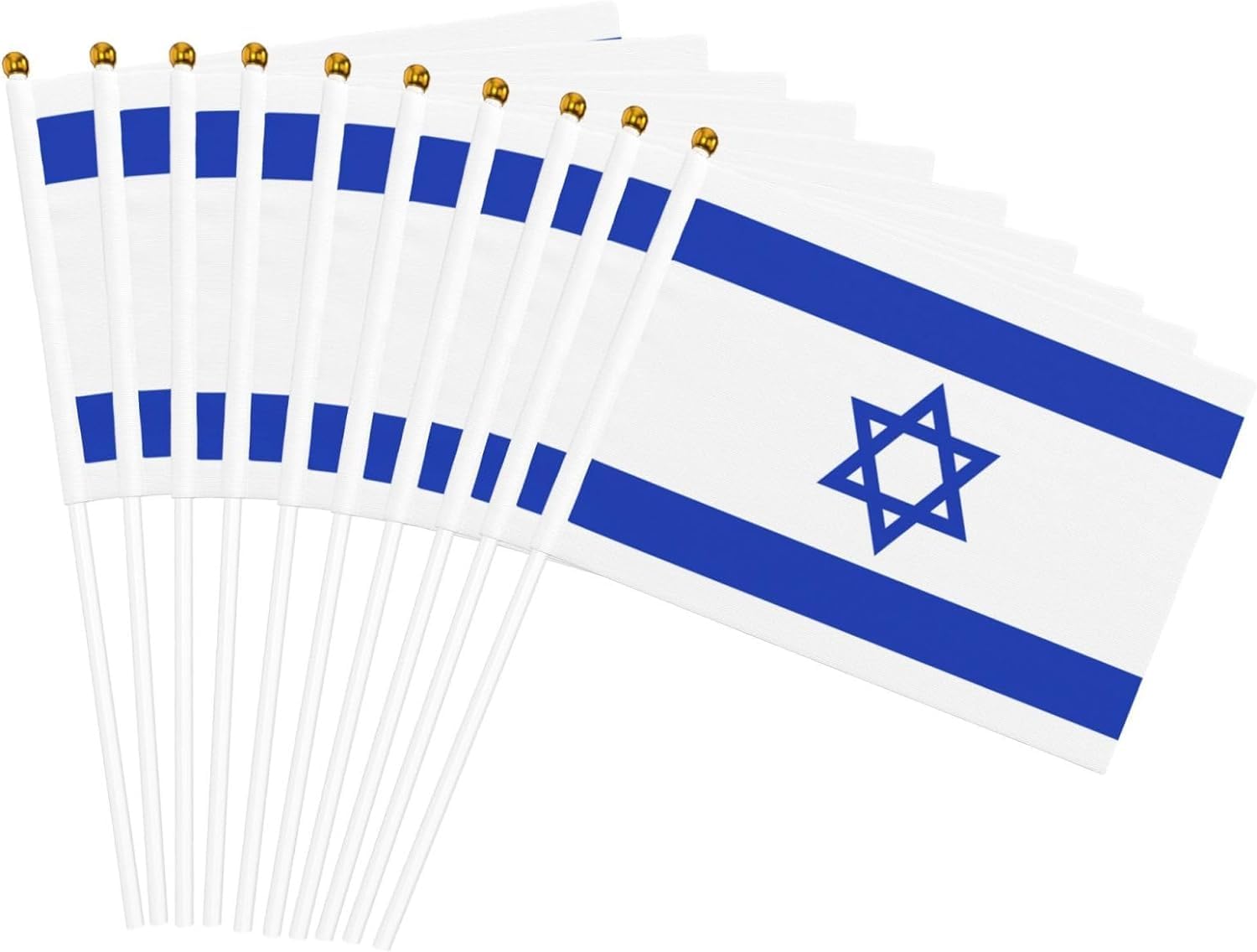 GALER 50pcs Mini Israel Flag, 14x21cm Small Israeli Flag on Sticks - Double Sided Hand Waving Flag, Israeli Hand Held Flag with White Pole for Office, Festivals, Events, and Celebrations