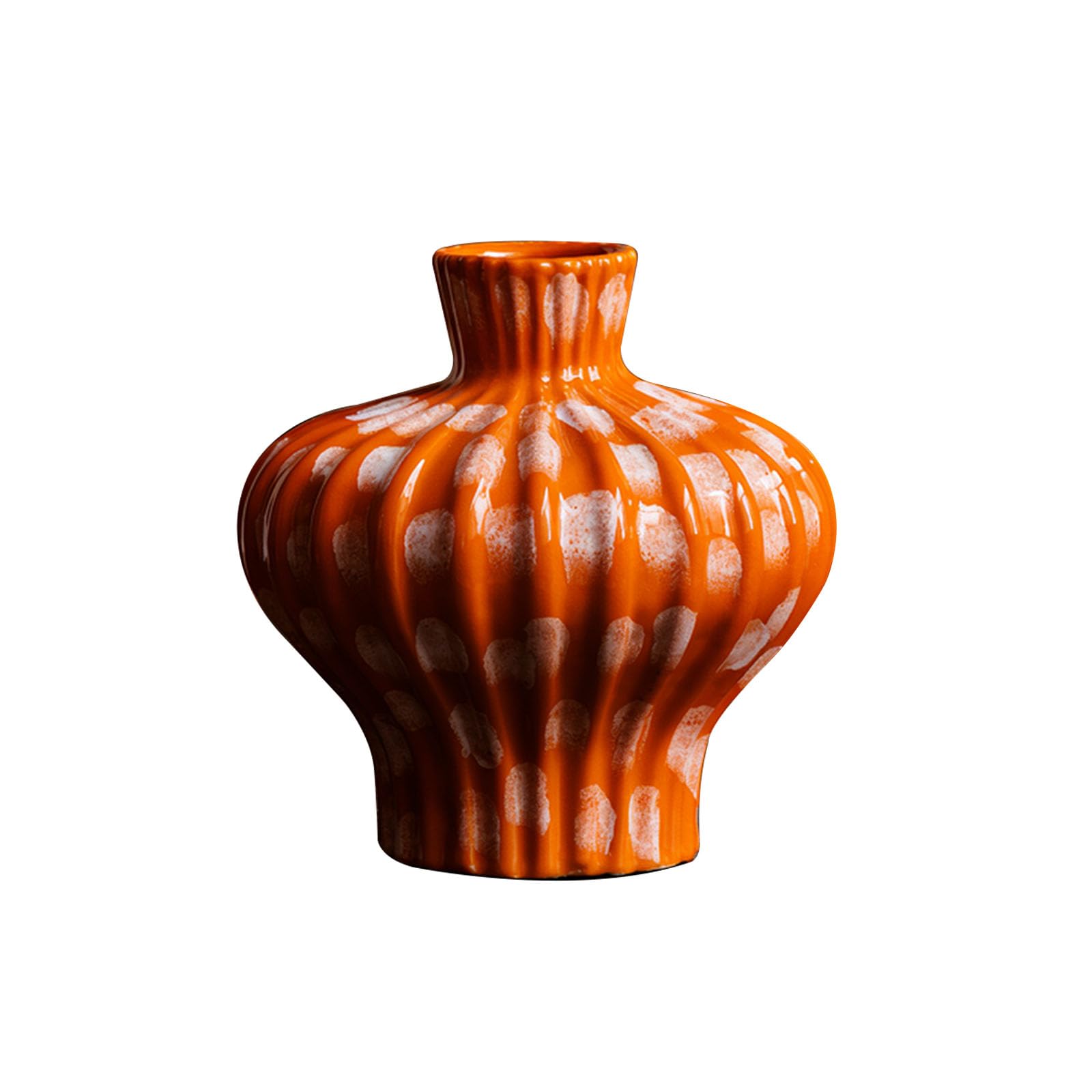Nzzkoides Orange A Art Ceramic Vase For Dried Flowers, Creative Decorative Vase, Ornament For Living Room, Bedroom, Study, Shelf, Floor, Orange, Various Styles(Size:17 * 17 * 19Cm,Color:orange A)