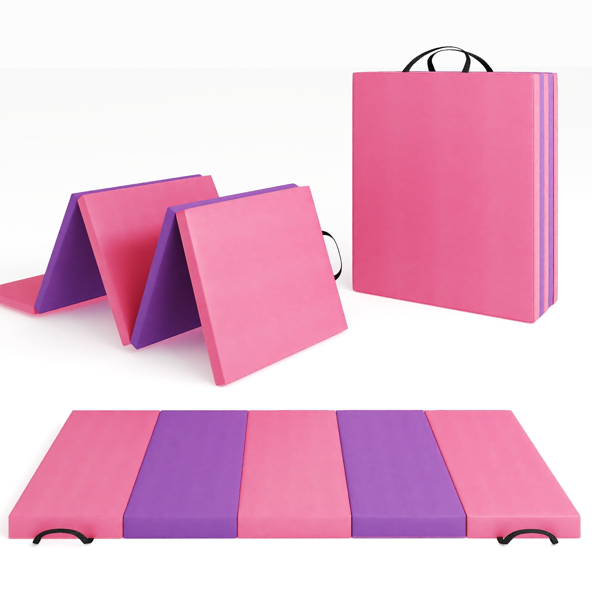 Garvee Esterilla de gimnasia plegable, 180 cm de largo x 60 cm de ancho x 5 cm de grosor, alfombrilla de gimnasio con asas de transporte, espuma EPE de alta densidad, antideslizante, piel sintética
