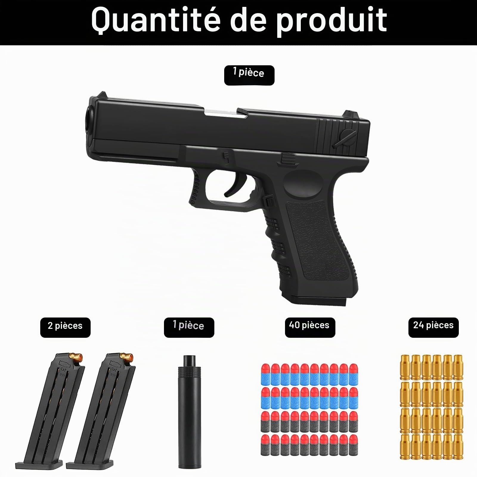Pistolet Jouet avec Balles Souples,EVA Mousse Jouet Blaster,Pistolet à Balle Molle,Blasters en Mousse,l'entraînement en Sécurité ou au Jeu,pour 14 +