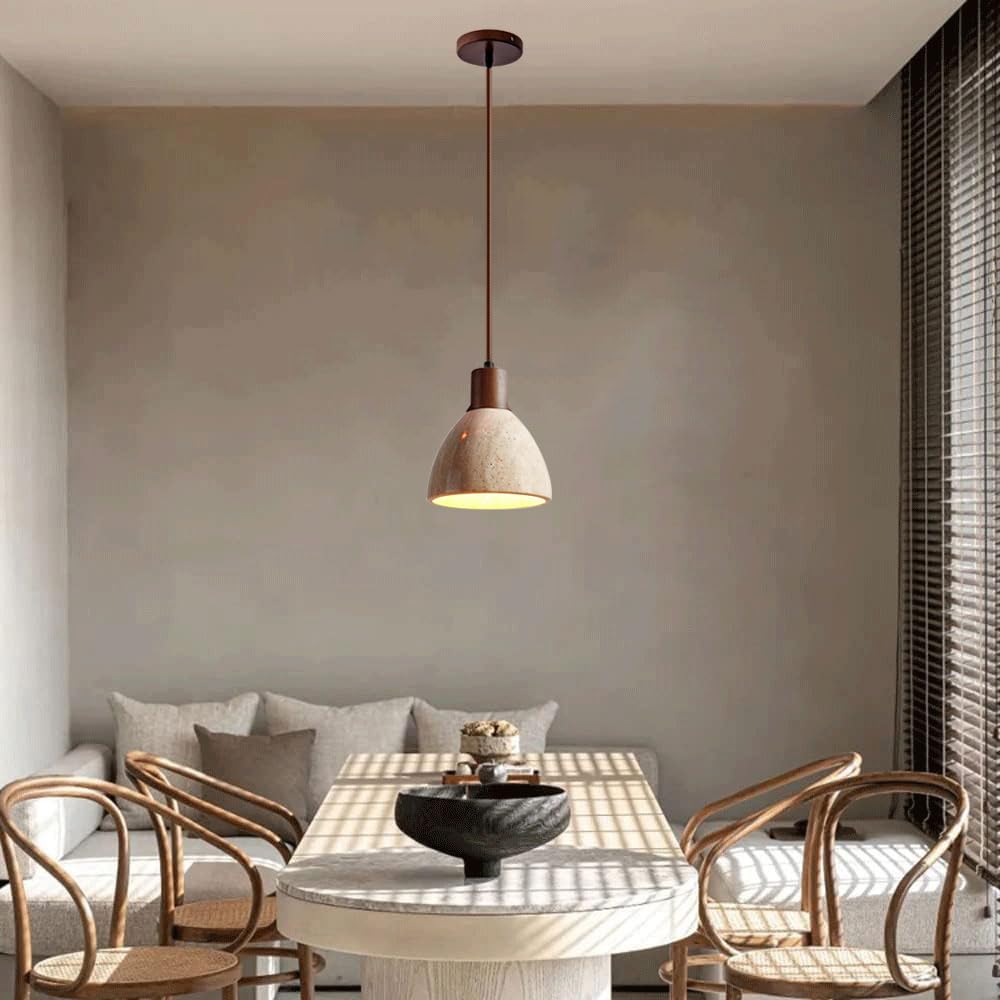 Lámpara colgante creativa de travertino amarillo, estilo rústico nórdico, con casquillo E26, lámpara colgante de piedra natural de 16 cm, luminaria decorativa para sala de estar, cocina, isla