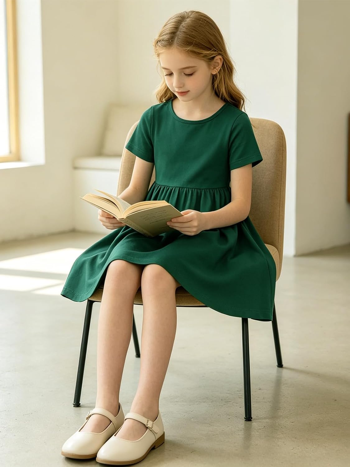 Girls Short Sleeve Summer Skater Twirl T-Shirt Dresses 3-10Y