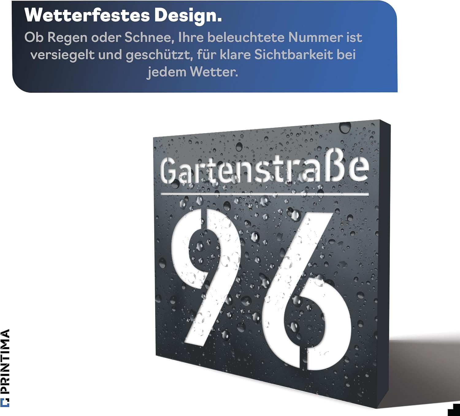 Hausnummer Beleuchtet LED mit Dämmerungssensor 30x30 cm Anthrazit mit Gravur, 6W A++, 230V, wasserdicht, modernes Design, robust & stilvoll