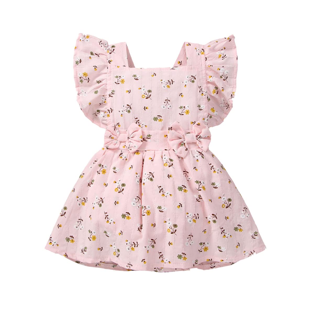 Newborn Baby Girl Floral Dress Romper Ruffle Sleeveless Bowknot Tutu Skirt Toddler Girl Princess Dress Outfit (Pink,0-6 Months)