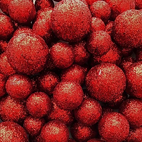 BANBERRY DESIGNS Bolas de espuma con purpurina roja - alrededor de 1250 bolas decorativas de relleno de jarrón con purpurina - decoraciones de mesa - decoración de fiesta roja Cover