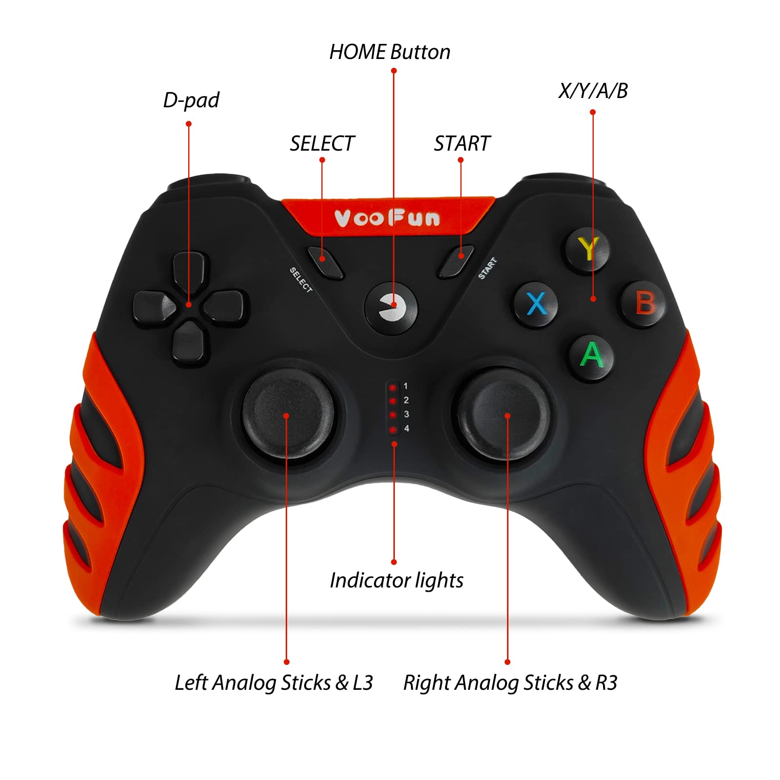 VooFun Controller PC, 2,4G Wireless Controller PS3 Joystick PC con Hall Joysticks, Doppia Vibrazione, Gaming Gamepad per PS3, Windows 7/8/10/11, Steam, Laptop, Raspberry Pi, Android TV, TV Box