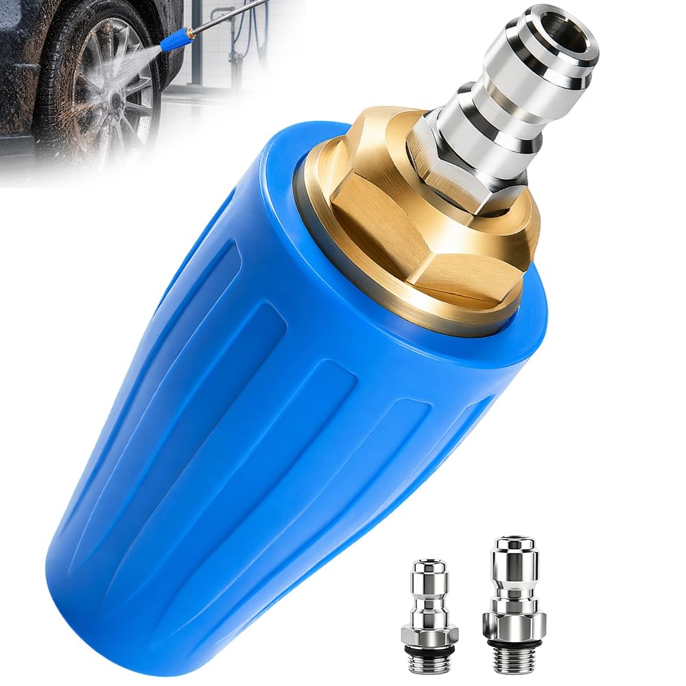Rotating Turbo Nozzle for Pressure Washer, Stainless Steel Multi-Function Power Washer Spray Nozzle, 4000 PSI 4.0GPM Quick Release Quick Connect with 1/4'' 3/8'' Quick Connectors for Outdoor, Car