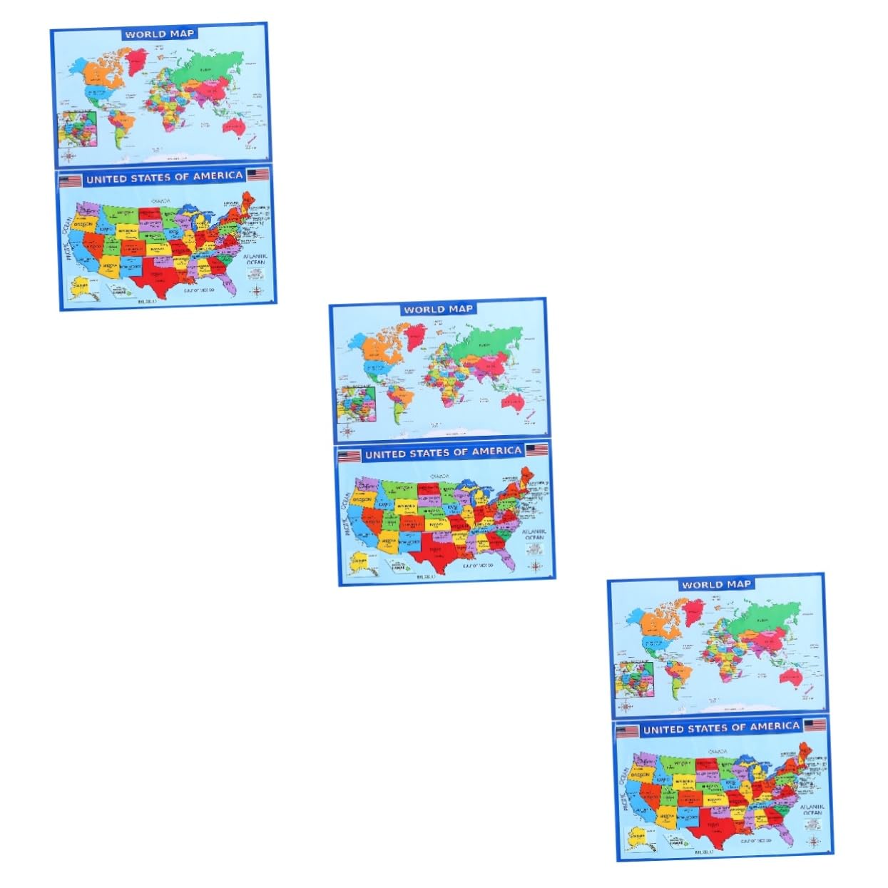STOBOK 3sätze Geographie Wandkarte Lernposter Weltkarte Für Klassenzimmer Und Schlafzimmerdekoration Für Homeschooling Und Vorschule Klarer Druck Leuchtende Farben
