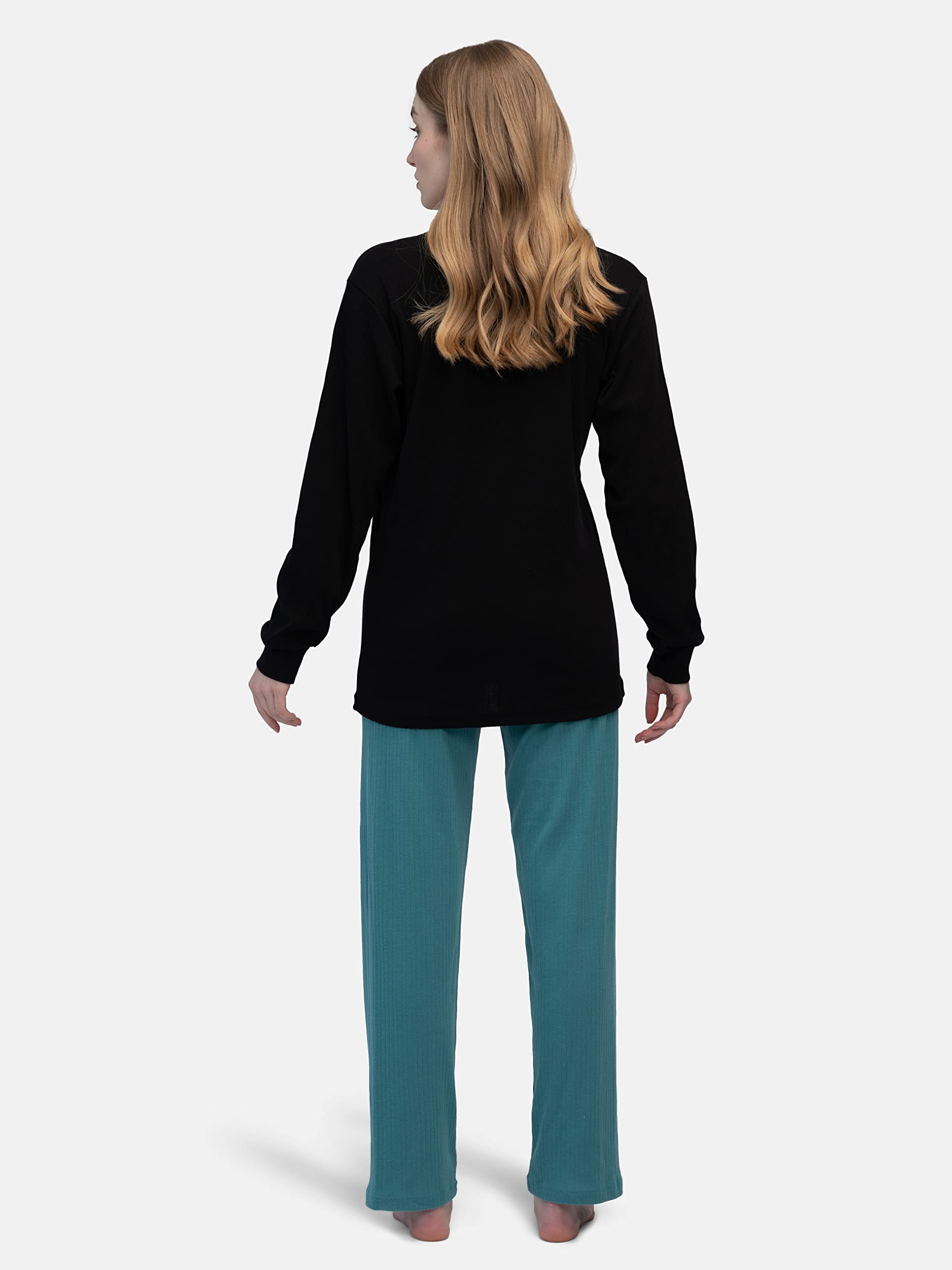 Langarm-Shirt aus Derby-Rib Camiseta de Pijama, Negro, 38 para Mujer