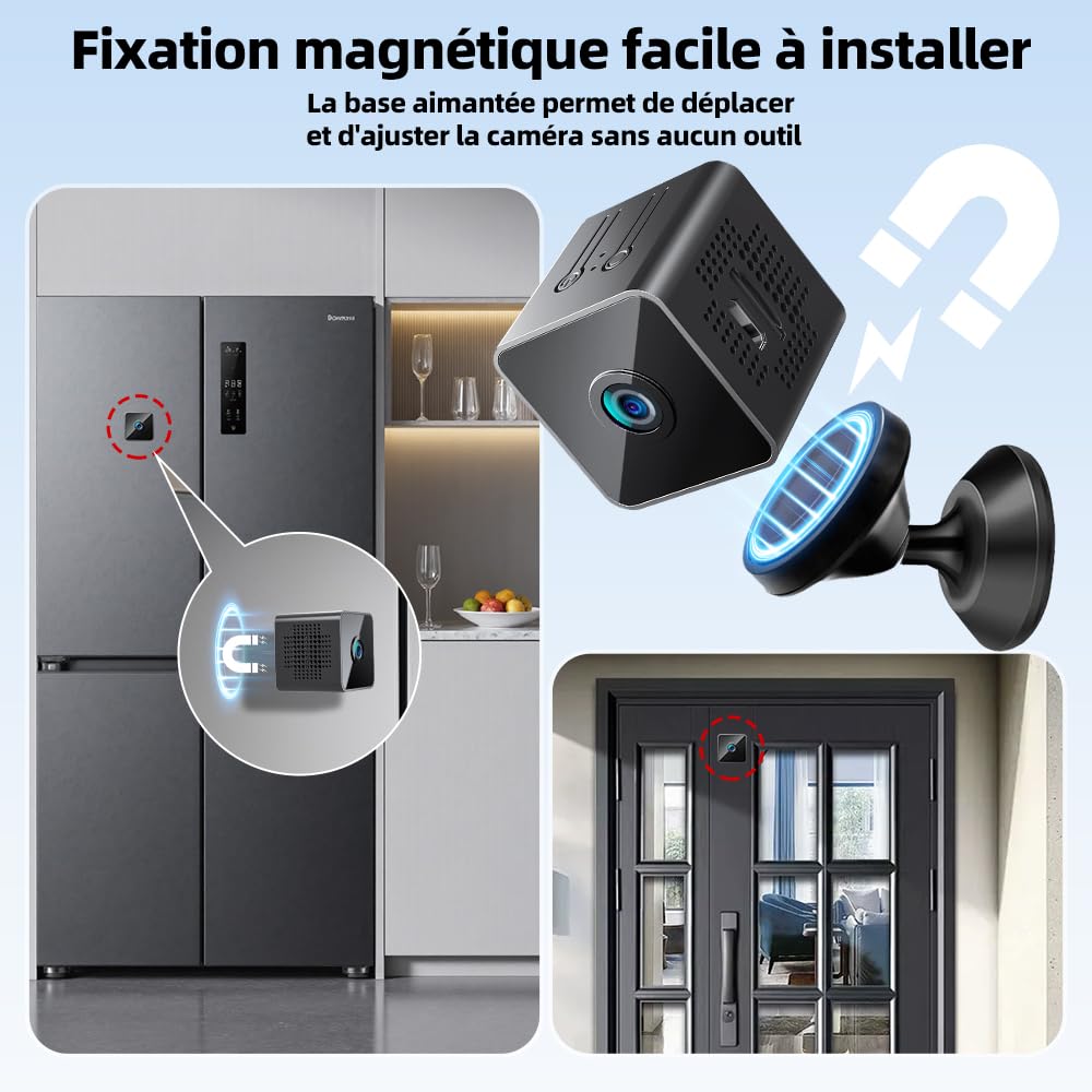 Mini Caméra Espion WiFi 1080P Full HD, Caméra de Surveillance Intérieure Discrète avec Détection de Mouvement et Vision Nocturne, Petite Caméra Connectée pour Bébé, Maison, Bureau et Auto, Noir