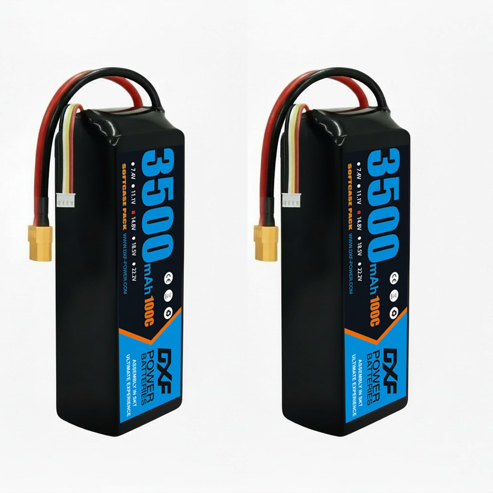 DXF 2 Pack 4S LiPo Akku 14.8V 3500mAh 100C mit XT60 Stecker Prämie Hochleistungs Batterie für RC Modellbau Hubschrauber Auto FPV Kompatibel Vielseitig Sicher Langlebig
