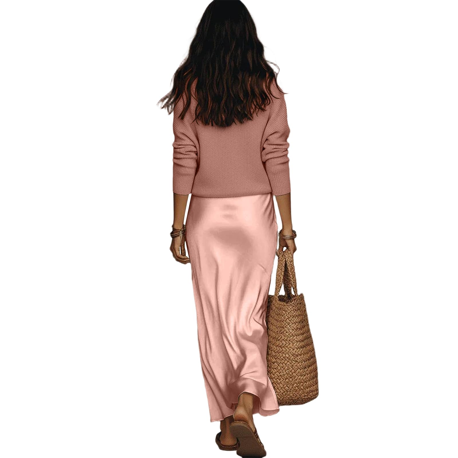 Robe Ete Femme Ensemble Deux Pièces Pull Tricot Col V Robe Longue Femme Ete Satin Fluide Robes Plage Cocktail Ceremonie Coupe Maxi Boheme pour Vacances Et Soiree