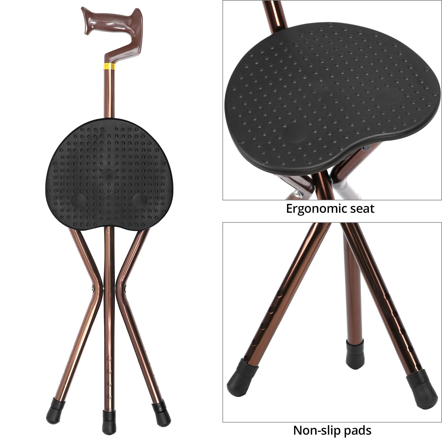 QWORK® Bastone da Passeggio con Sedile, Bastone da Passeggio Regolabile, Bastone da Passeggio Pieghevole, Bastone Anziani per Uomini e Donne