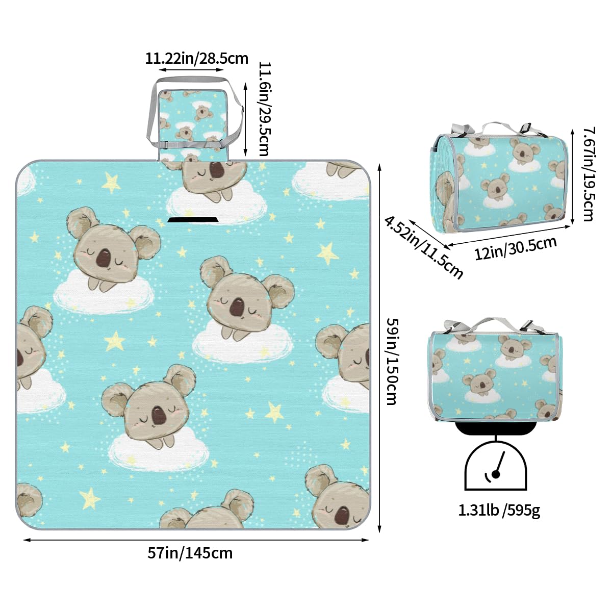 Shimoshe Picnic Blankets 57”x 59”, Pentagram Bear Waterproof Sandproof Picnic Mat Lightweight Foldable Beach Blanket for Camping Park Grass Beach Outdoor Blanket