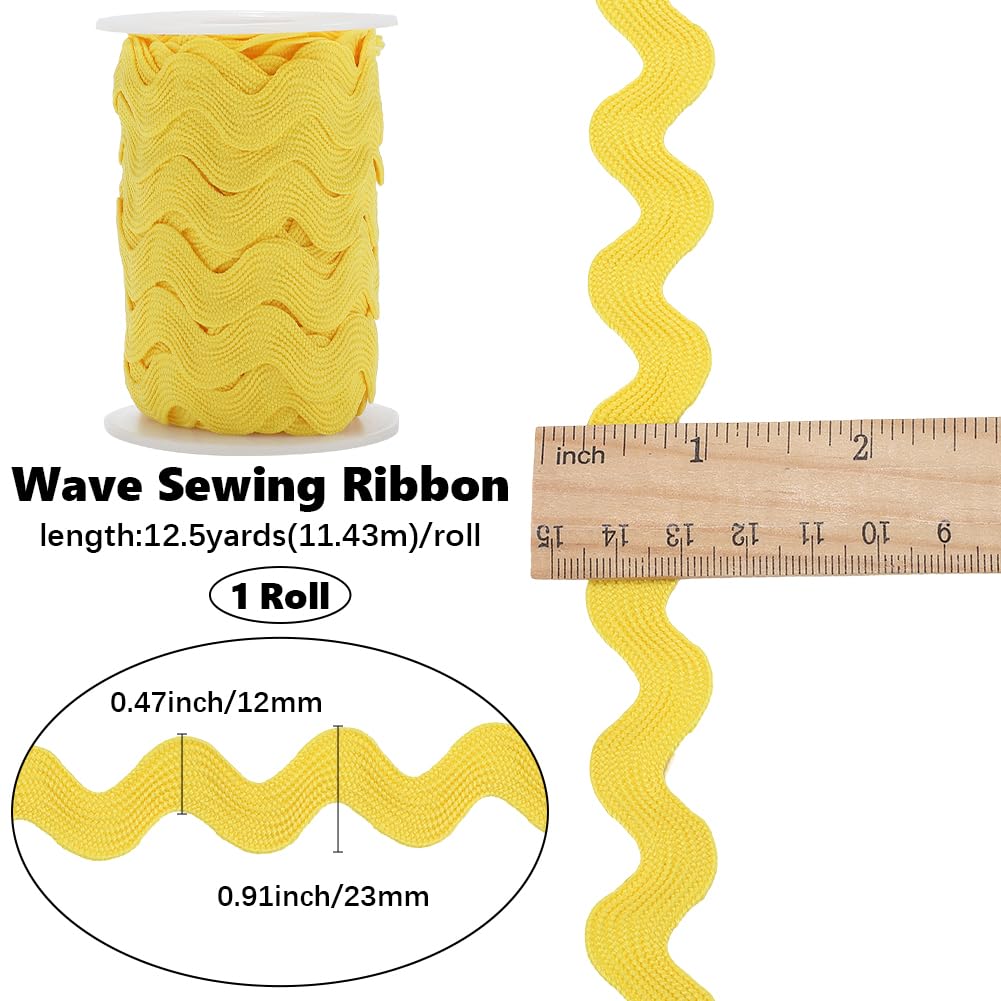 GORGECRAFT 12.5 Yards Rick Rack Trim Polyester Rac Ric Ribbon 13mm Zig Zag Yellow Wave Bending Fringe Trim Rickrack S Shaped Lace Ribbon Woven Braided Fabric with Spool for Sewing DIY Crafts - Image 2