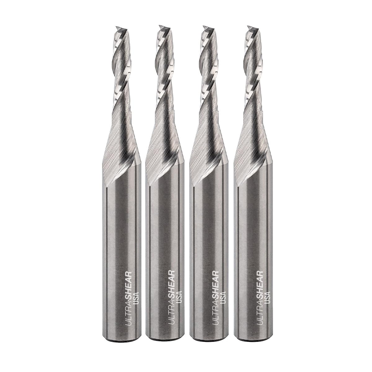 Punte per fresa in carburo solido, CD da 1/8", 1/4" SH, 1/2" CL, Up Cut, realizzate negli Stati Uniti, punta a spirale per CNC, router manuali e da tavolo (confezione da 4)