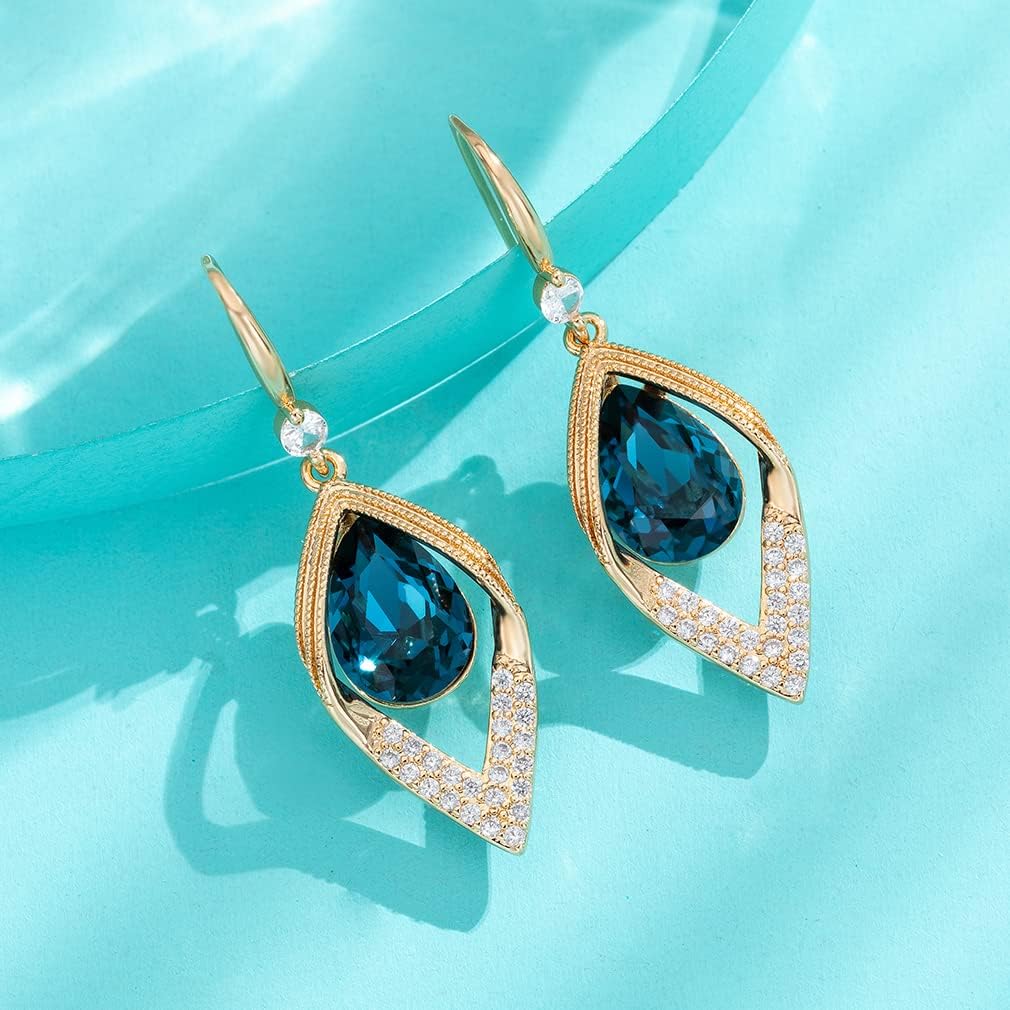 Austrian Crystal Teardrop Hollow Leaf Drop Dangle Earrings for Women 14K Rose Gold Plated Hypoallergenic Jewelry - Image 5