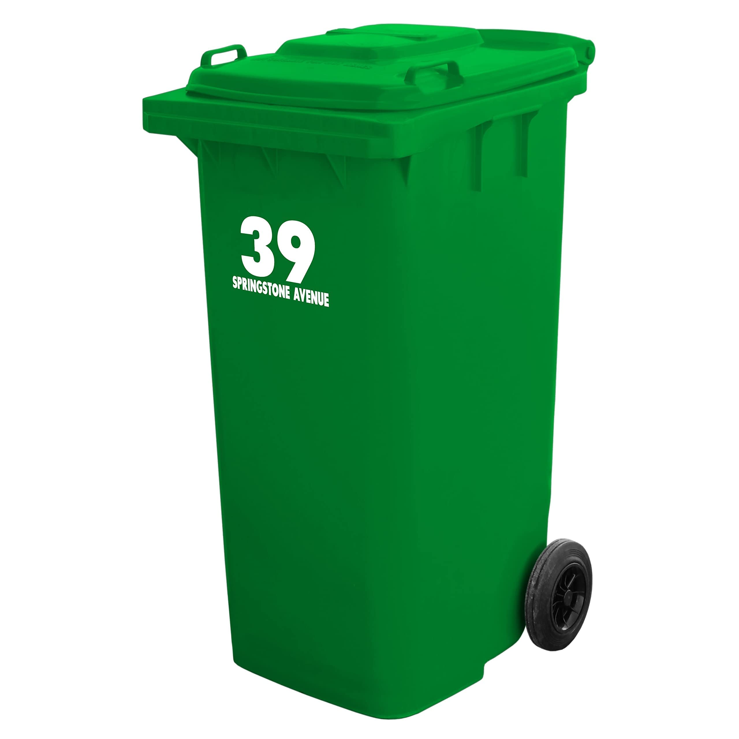 Buy x3 or x6 Sets of Personalised Wheelie Bin Stickers for Wheelie Bins with House Numbers Road