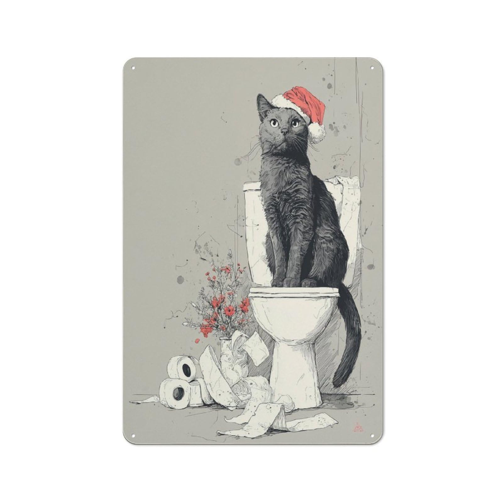 Junmoney Santa Cat On Throne Vintage Tin Sign 30X20cm With For Garage Or Workshop, For Kitchen, Dining Room And Home Bar Wall Decor