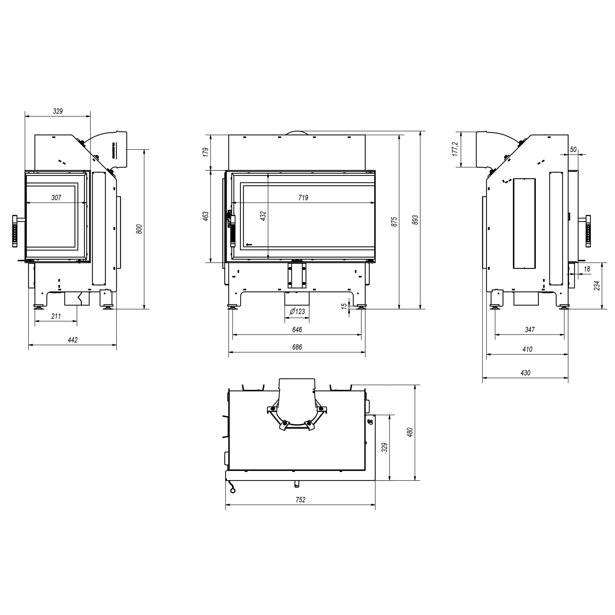 KRATKI Inserto per camino in acciaio a legna ZIBI 9,9 kW Ø180 destro A+ ECO | Acciaio nero, efficienza 86%, classe A+. Ecodesign, BImSchV 2, Flamme Verte 7; per recupero calore.; combustione efficiente