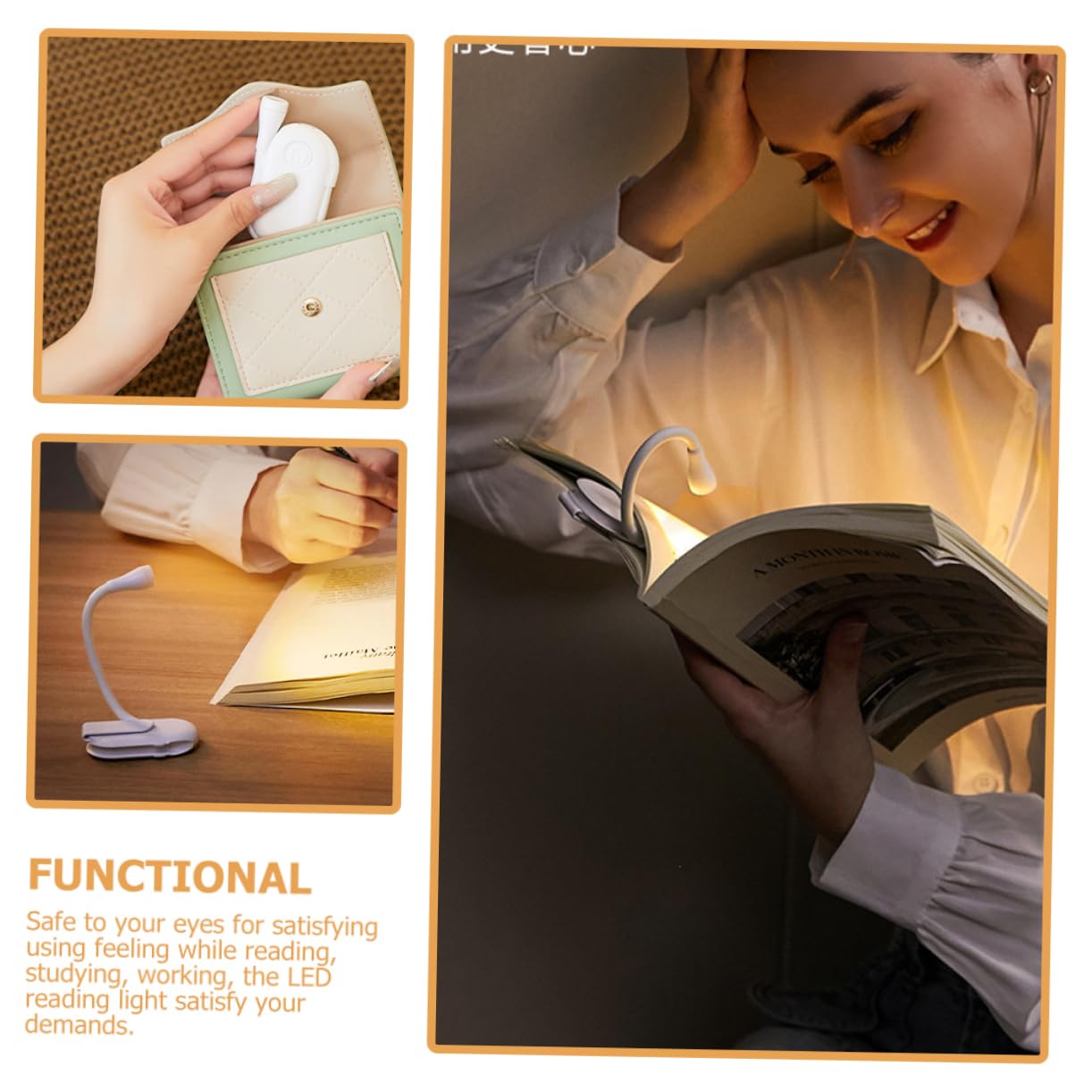 Alipis Clip Book Reading Light USB Rechargeable LED Lamp with Color Temperatures Portable Night Light for Reading Studying and Caring Design