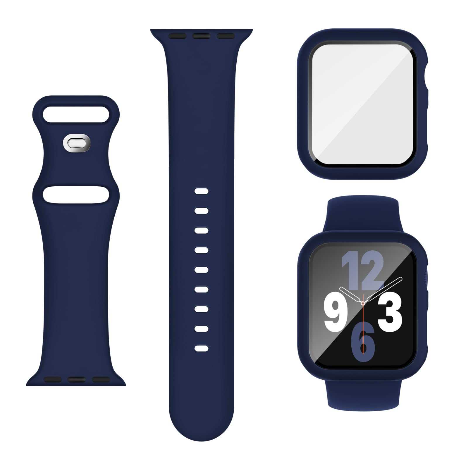 Adorique 3-in-1 Compatible for Apple Watch Band 40mm 41mm 42mm 44mm 45mm 46mm, Soft Silicone Sport Strap for iWatch Series SE 10 9 8 7 6 5 4 3