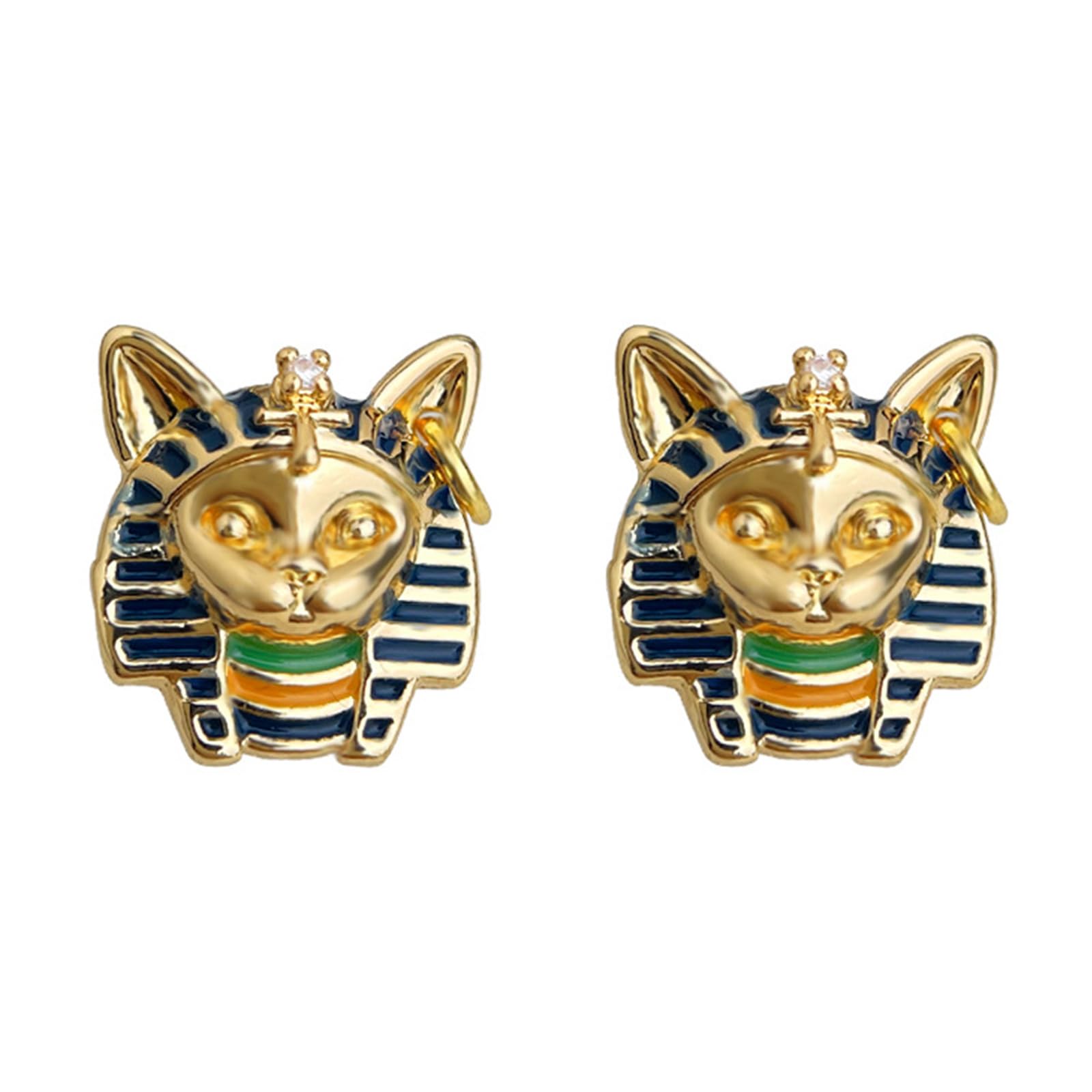 Amazon | エジプトのファラオ猫ヘッドエナメルアートイヤリング 