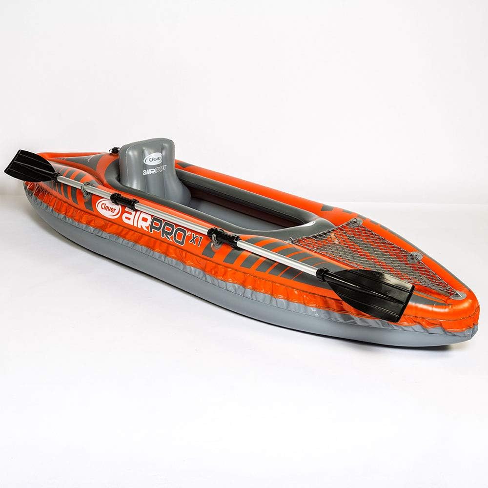 Clever AIRPRO X1 Inflatable Kayak 1-Person With Foot Pump And Aluminium Paddle Oar
