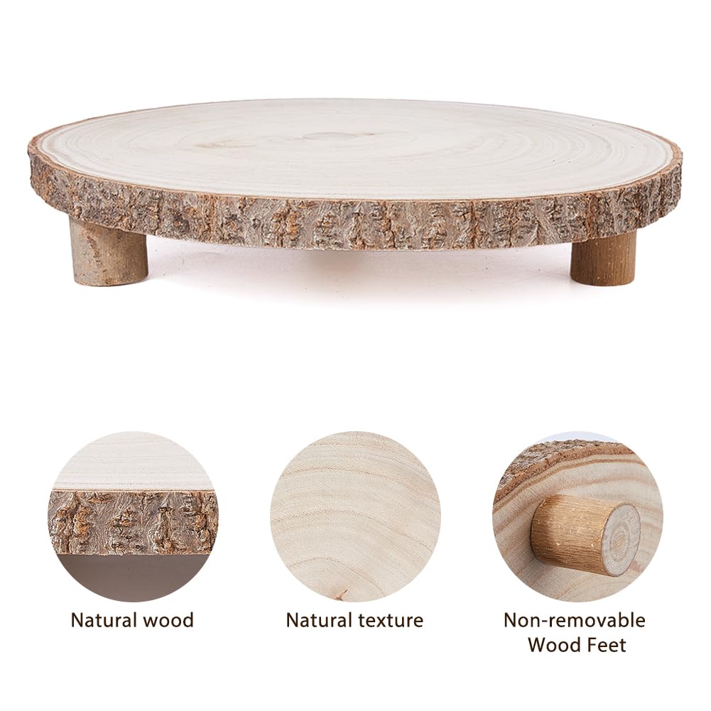 DICOSMETIC 1 Stück Holz Kuchenteller Runder Rustikaler Sockelstander 31.5x30.5x5.3 cm 1 Etage Cupcake Display Halterung Mit Holzscheibenfüßen Für Hochzeit Geburtstag Party