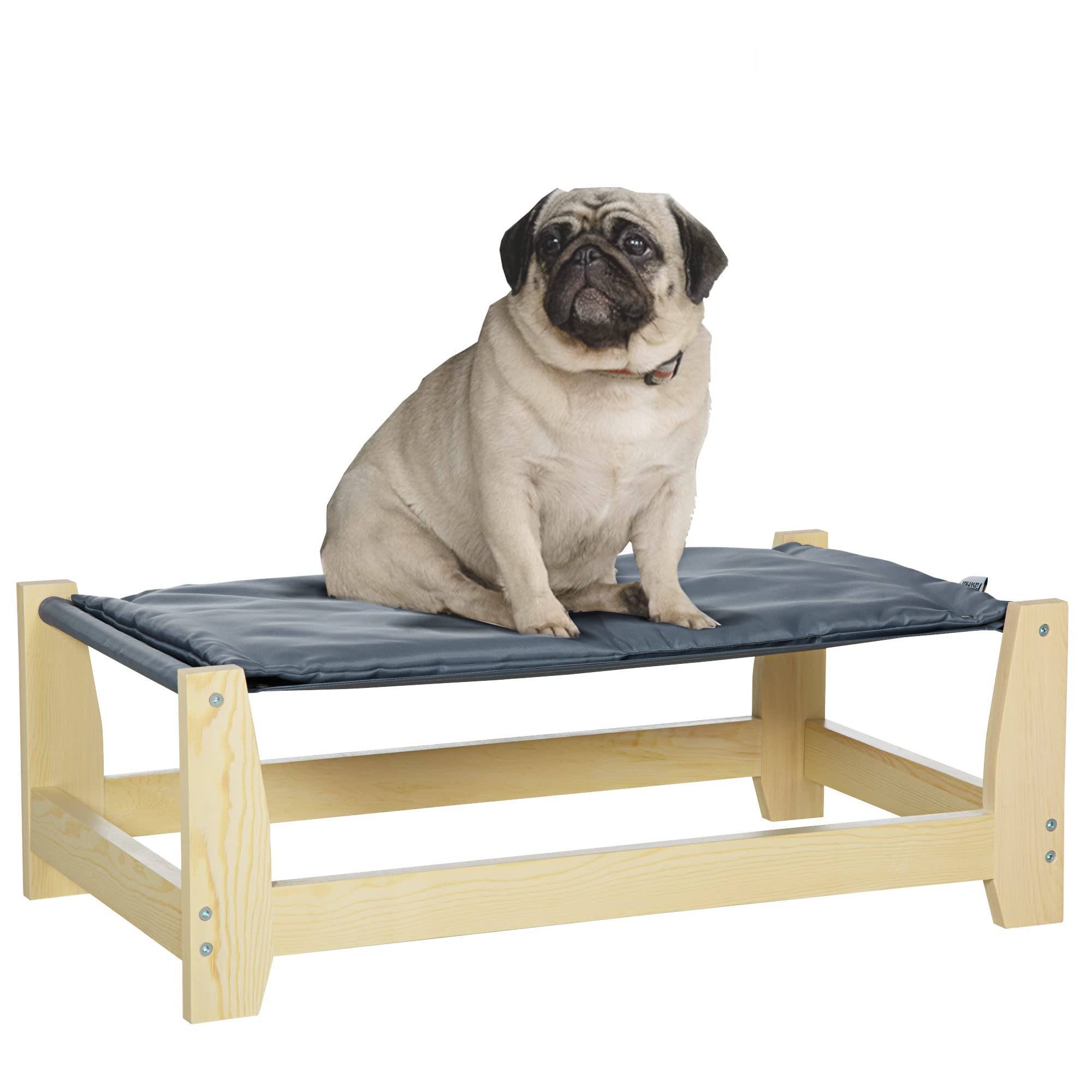 PawHut Cama Elevada para Perros Gatos Cama para Mascotas Medianas y Pequeños con Cojín Lavable Tela Oxford y Marco de Madera Carga 8 kg para Interior y Exterior 70x40x25 cm Gris