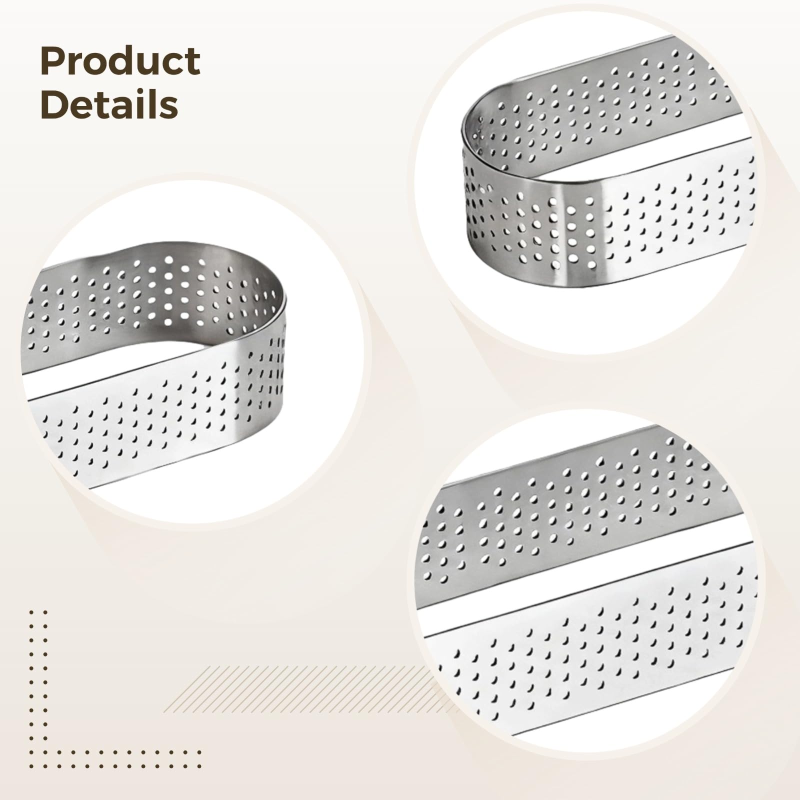Générique Moules à tartelettes, lot de 6 pour la cuisson, acier inoxydable 304, forme ovale, moules à tartelettes avec design perforé, anneaux à tarte antiadhésifs, 13 x 4,5 cm