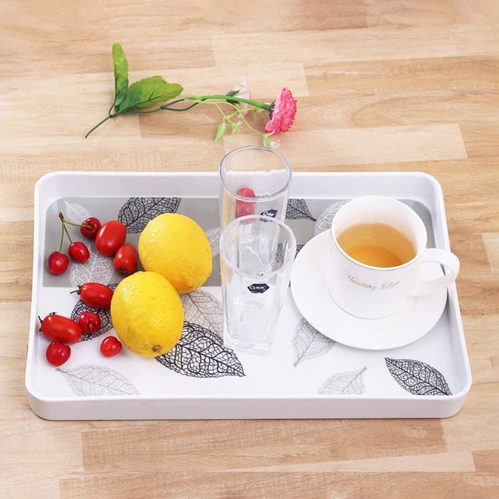 Plateau De Service Blanc - Plateau En Plastique Acrylique Avec Poignées - Grand Plateau Rectangulaire - Petit Déjeuner, Thé/Café, Aliments, Boissons - 40x28x4,7cm (Blanc