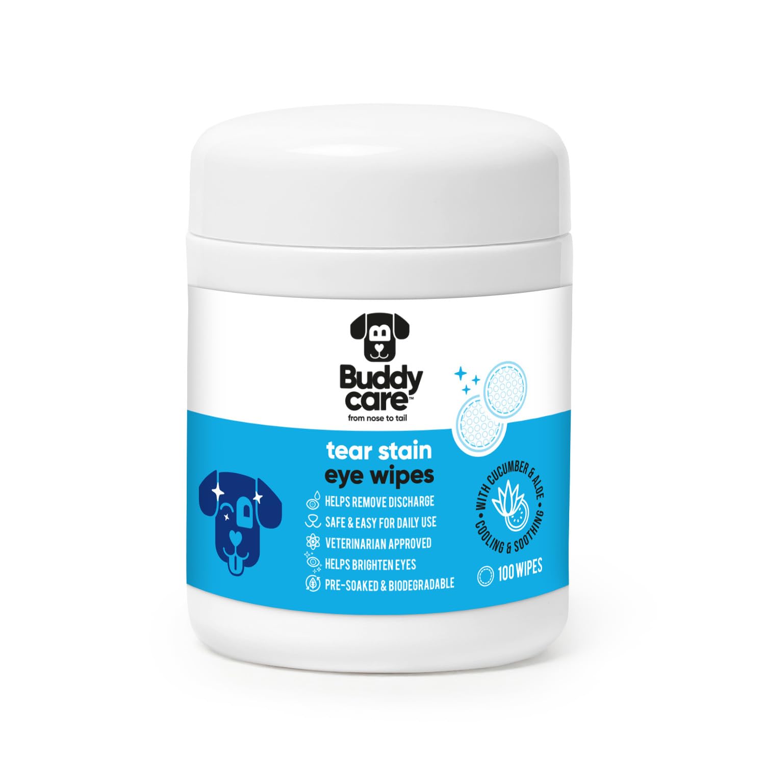 Buddycare Dog Eye Wipes 100 pre-soaked Biodegradable dog Tear Stain Remover wipes. Pet Eye Wipes Remove Tear Stains, Dog Eye Crust & Eye Discharge