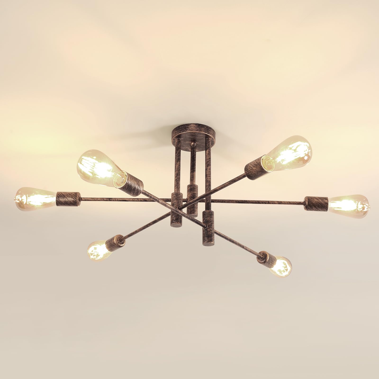 DELIPOP Deckenleuchte Vintage Bronze, 6-Flammig Industrie Kronleuchter mit 180° Schwenkbaren Armen, Retro Deckenlampe E27 für Wohnzimmer, Esszimmer, Schlafzimmer (ohne Leuchtmittel)