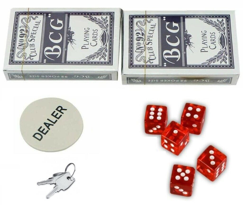 Set de Poker Maletín Premium de Aluminio con 200 fichas, Dos Barajas de Cartas, 5 Dados y ficha Dealer, Estuche portátil, Blackjack.