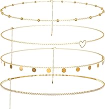 Forhandy 4 Stück Bauchkette, Körperketten Verstellbar Bauchkette Gold Set für Frauen Mädchen, Taillenkette Belly Waist Chain Bikini-Kette Quaste