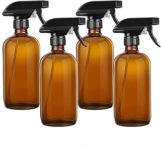 4 Pack Glass Spray Bottles, 8.5 oz Amber Glass Bottles with Trigger Sprayers,Glass Bottles with Fine Mist Sprayers Dispenser,Spray Bottles for Essential Oils,Cleaning Solutions and Aromatherapy