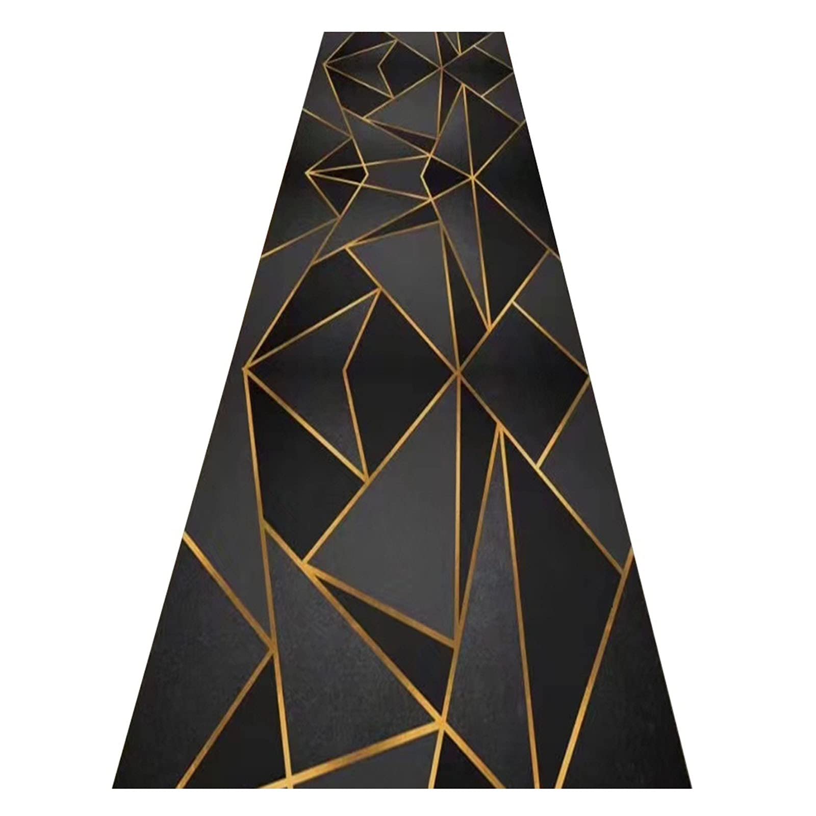 Tapis couloir super long polyester sur mesure motif géométrique noir