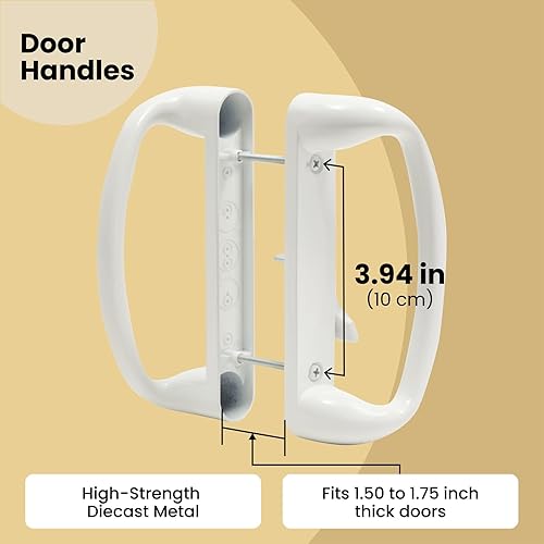 Miniatura 2 de Manija y cerradura de puerta corrediza de vidrio  Estilo embutido blanco fundido a presión, se adapta a espacios entre agujeros de 3-1516 pulgadas