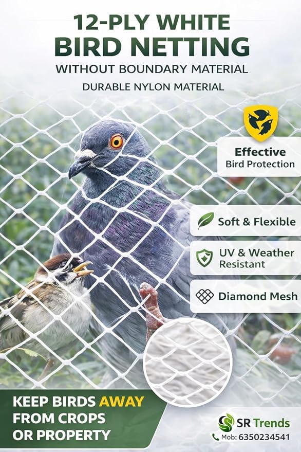 Image of 12 Ply Plant Netting 50 mm Mesh - Heavy Duty Garden Support Net, UV Resistant Trellis Net for Vegetables, Climbing Plants & Creepers (White, 20X200FT)