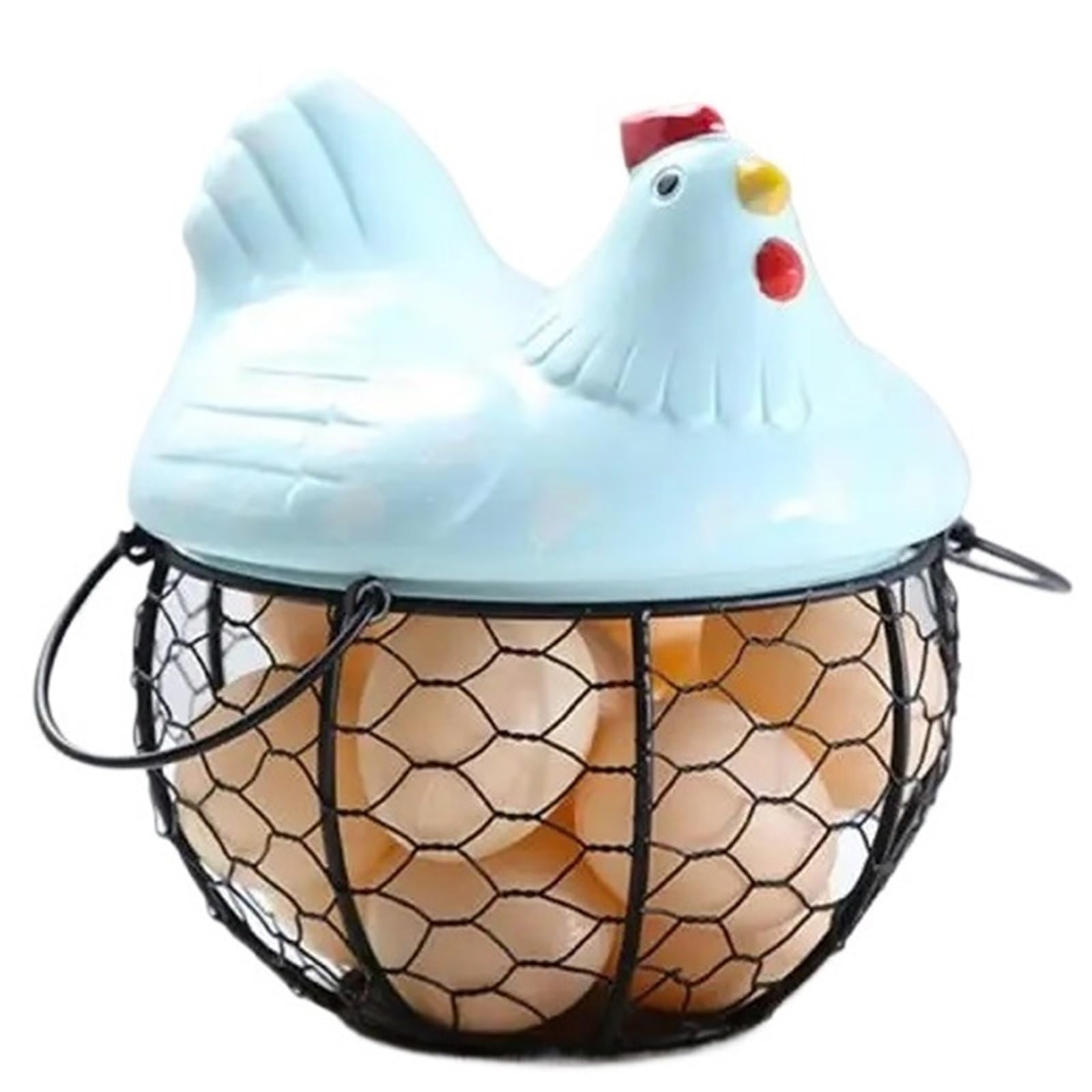 Yonmledo Blue Chicken Egg Holder Egg Holder Iron Chicken Shape Ceramic Hen Ornament Fruit Storage Basket(Blue)