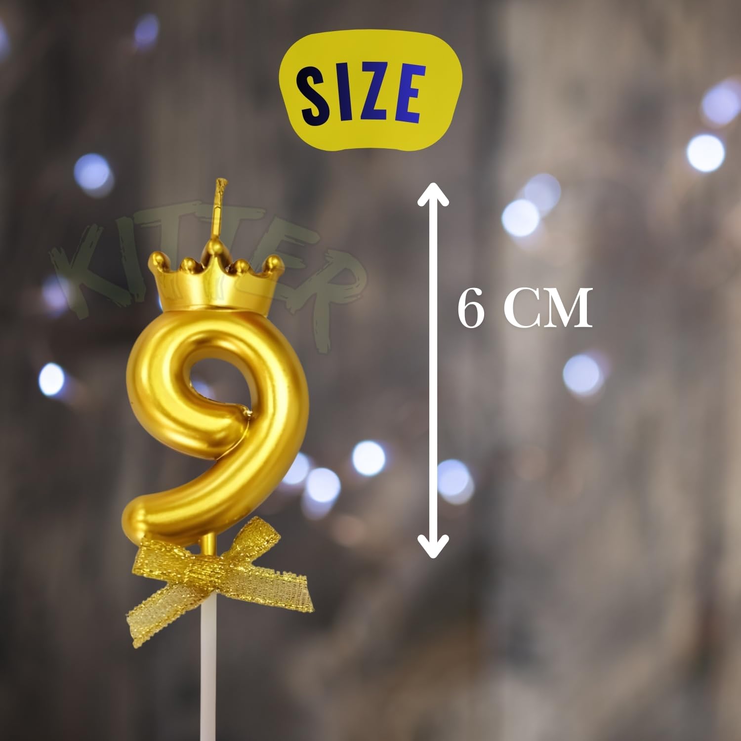KITTER 1 Pc 9 Number Candle for Birthday Cake Crown Candle with Number 9th Birthday Cake Decoration Cake Topper Number Candles for Anniversary No. Nine with Crown on Top (Golden Colour, Pack of 1) 4