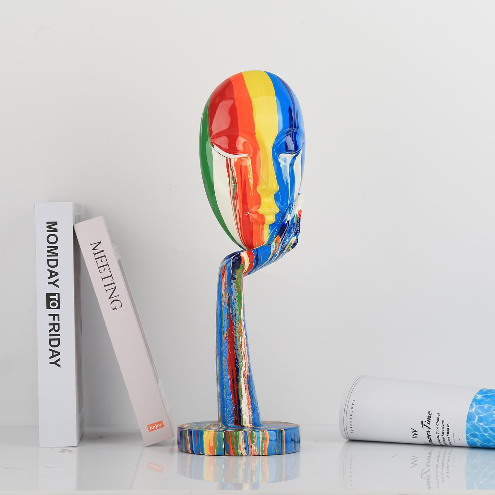 Kreative einfache bunte Frauengesichtsstatue, Denkerin, Damenskulptur, abstrakte Charaktere, Kunsthandwerk, Ornamente, Heimdekoration, modernes Büro, Schlafzimmer, Arbeitszimmer, Studio-Dekorationen