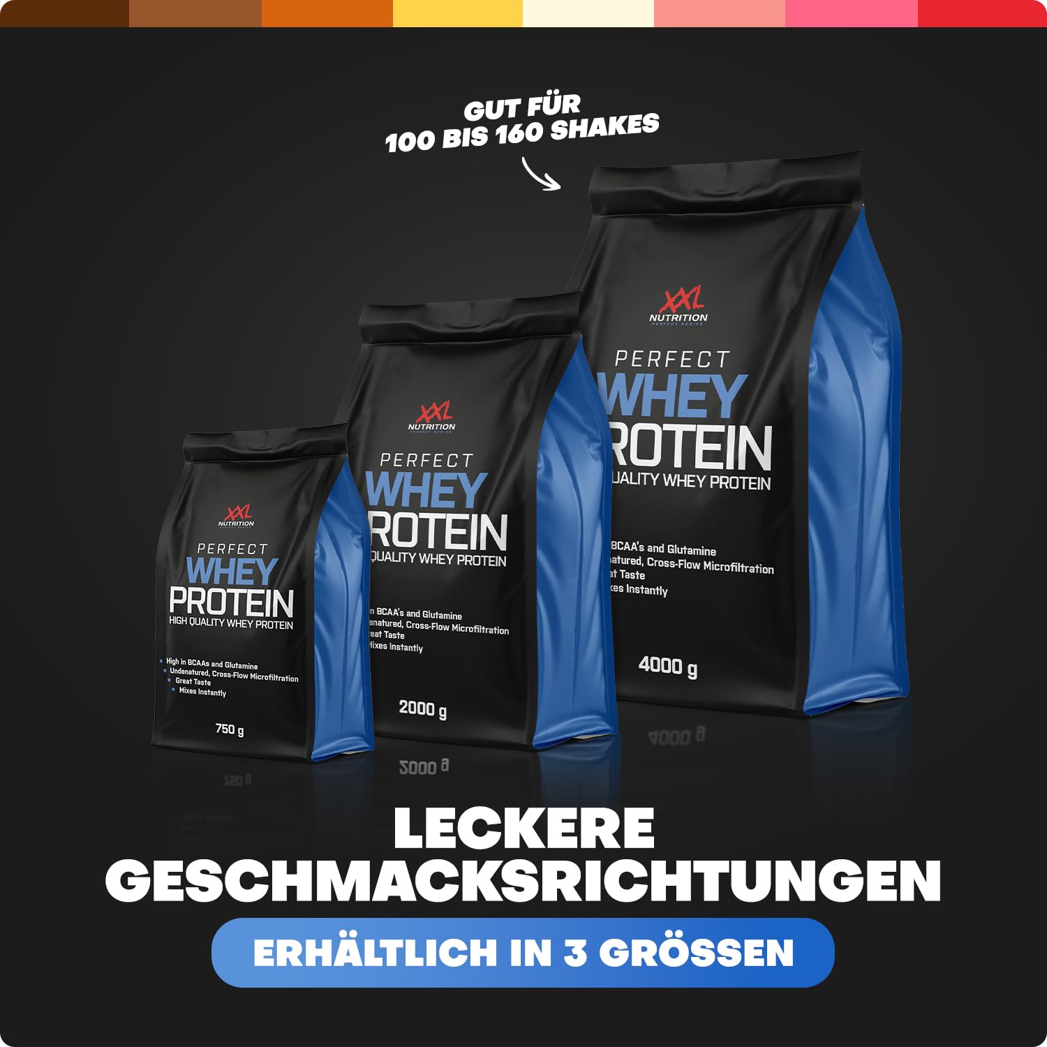 XXL Nutrition - Perfect Whey Protein - Eiweiss Pulver, Beste Qualität 100% reines Konzentrat, Mit EAA & BCAA - 78,5% Proteingehalt - 750 Gramm - Schokolade - Haselnuss