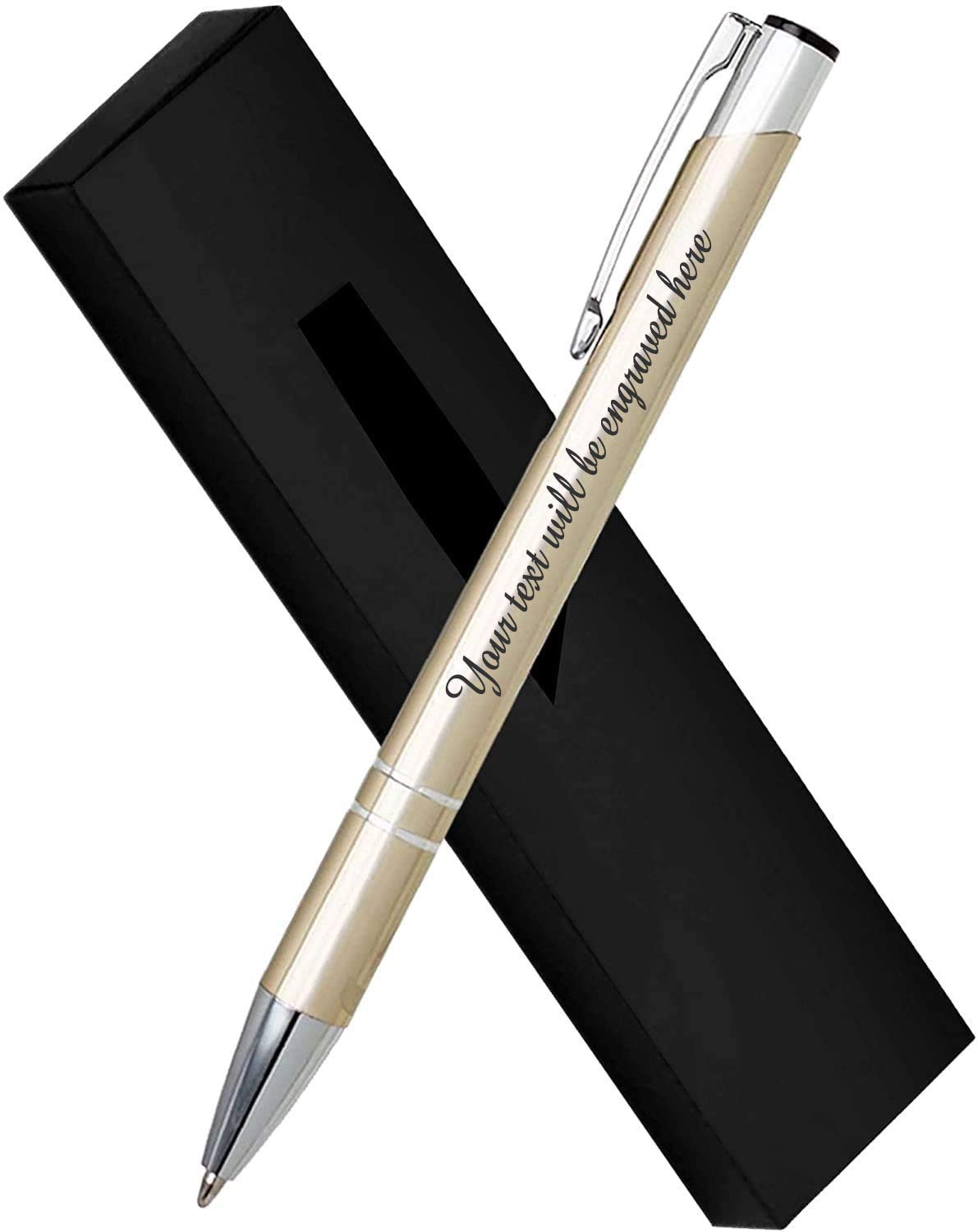 Personalised Engraved Metal Pen with 5 Black Ink Refills in a Lovely Gift Box, Personalised Gift for Anniversary, Christmas - Enter Your Custom Text (Gold)
