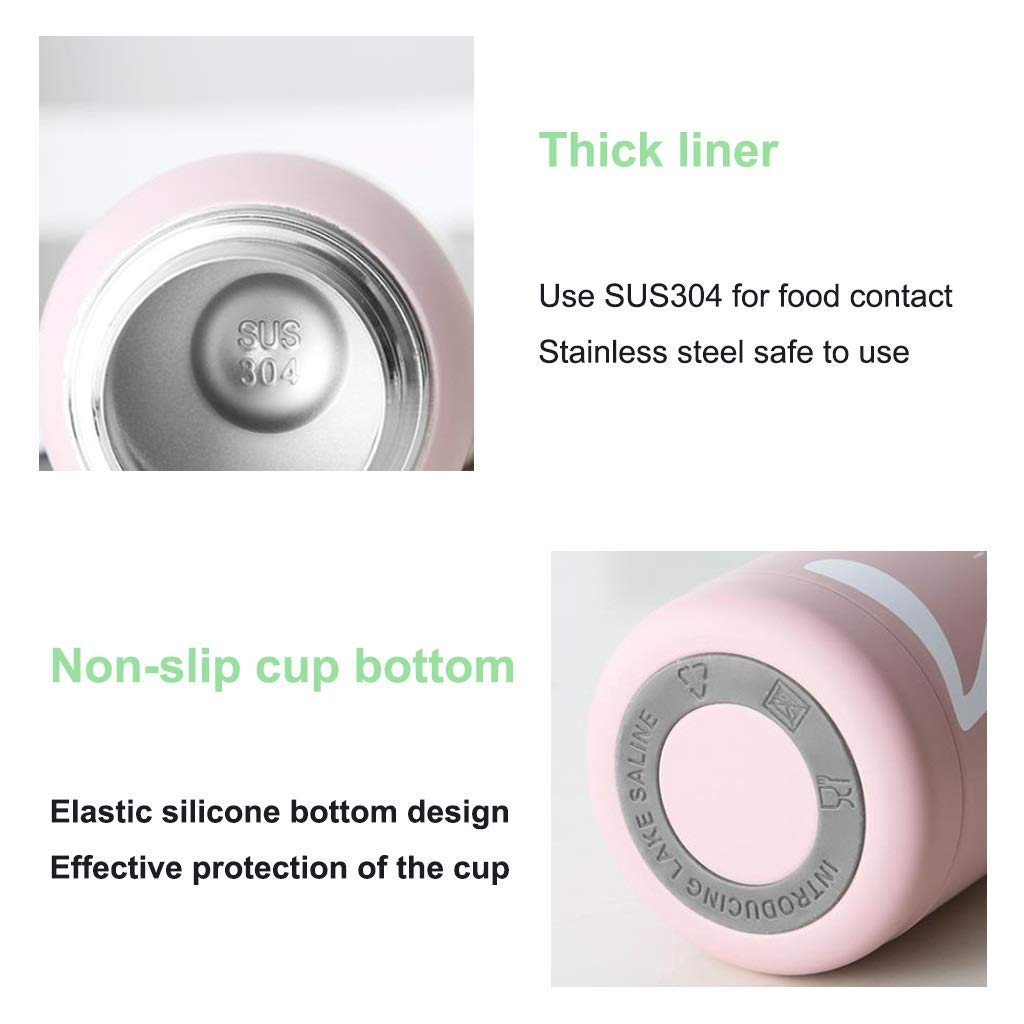 Frasco aislado Taza de café de viaje con aislamiento al vacío doble, taza portátil para hombres y mujeres, taza de acero inoxidable súper linda, 320 ml (14 * 7,5 cm), rosa, taza de café reutilizable