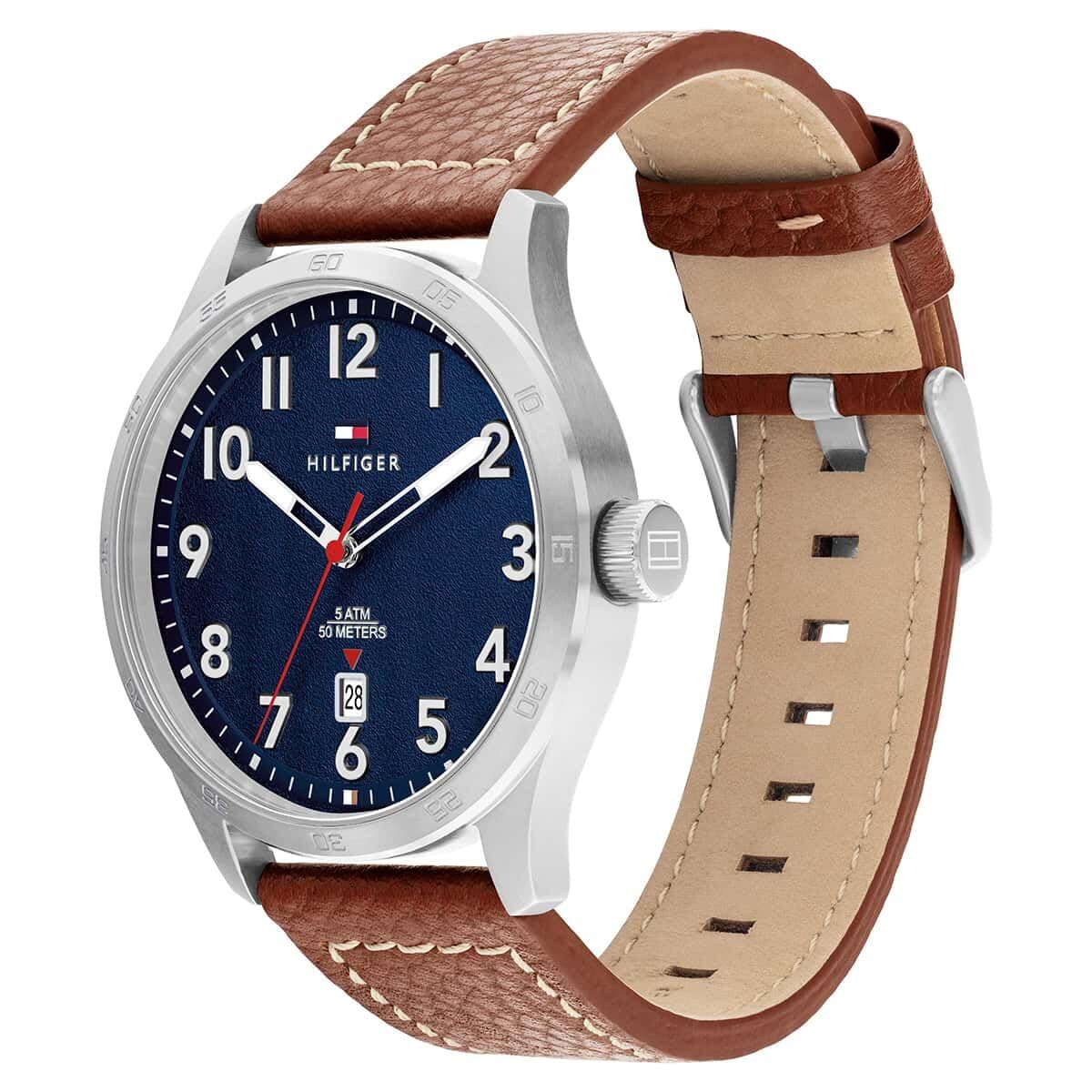 Tommy Hilfiger, Reloj Forrest para Hombre con Esfera Marino, Cuero de Vaca marrón-1710559, Moderno, Azul 1710559