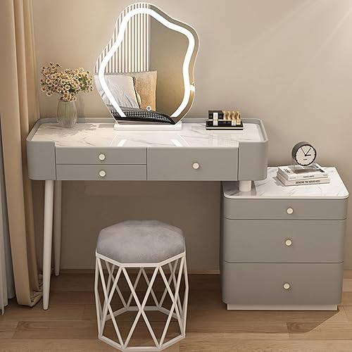 Miniatura 15 de Escritorio de tocador con espejo iluminado, tocador moderno con 3 cajones, tocador de maquillaje con taburete acolchado suave y 3 modos de Rosa