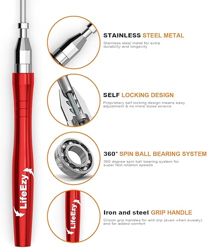 Miniatura 3 de Cuerda de saltar, cuerda de saltar pesada de alta velocidad - Calidad premium sin enredos - Diseño autobloqueante sin tornillos - Cuerdas de saltar